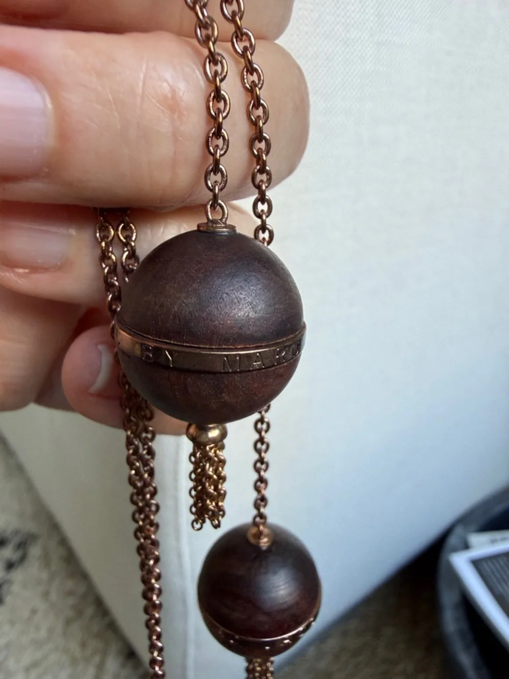 Marc by Marc Jacobs Long Rose Gold and Wood Tassel Necklace